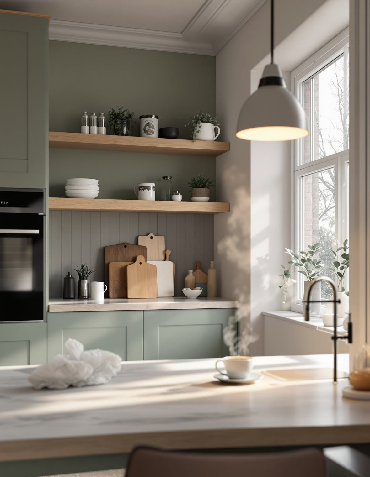 green Scandinavian kitchen design